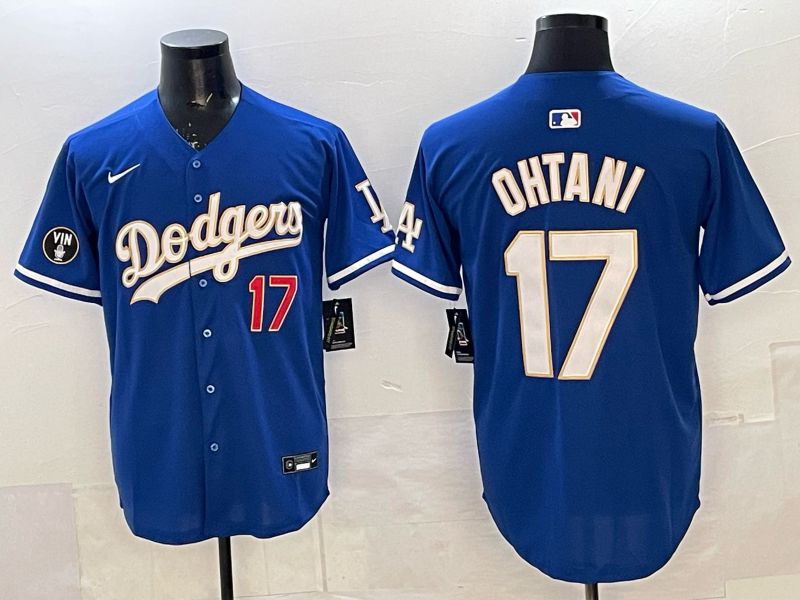 Men 2025 Nike Los Angeles Dodgers #17 Ohtani Blue gold Game MLB Jersey 02
